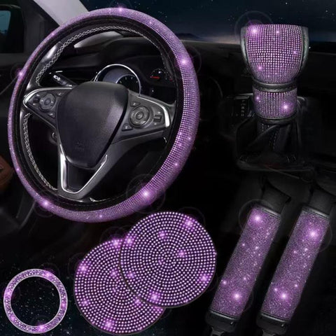 7 in 1 Set Car Diamond Studded Steering Wheel Cover, Diameter: 38cm