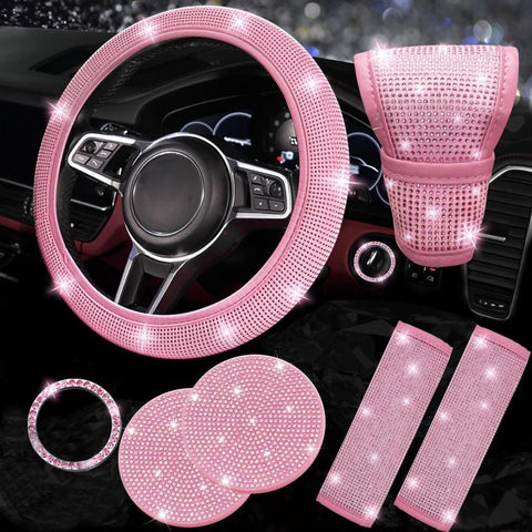 7 in 1 Set Car Diamond Studded Steering Wheel Cover, Diameter: 38cm