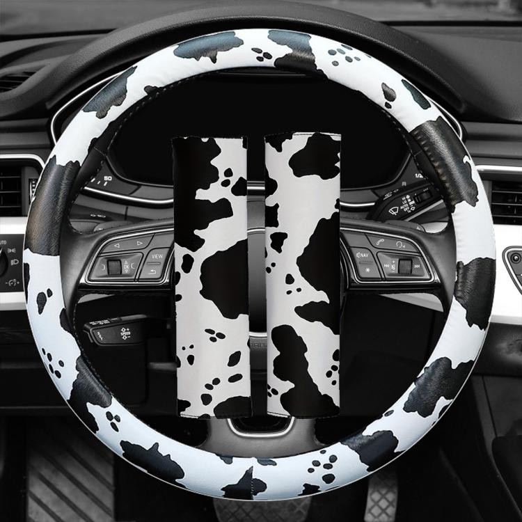 Car Cow Print Steering Wheel Cover, Diameter: 38cm, without Shoulder Pads, with Shoulder Pads
