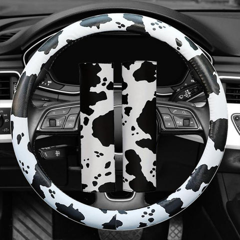 Car Cow Print Steering Wheel Cover, Diameter: 38cm, without Shoulder Pads, with Shoulder Pads