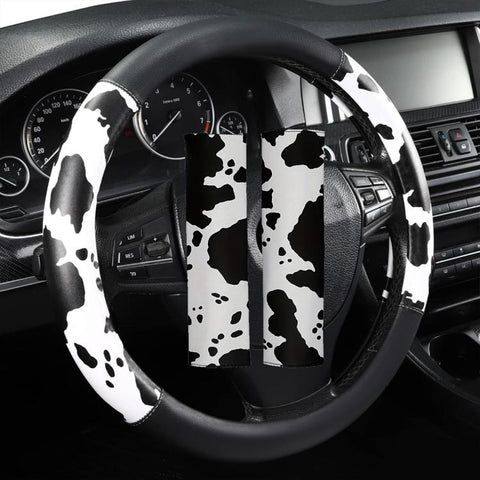 Car Cow Print Steering Wheel Cover, Diameter: 38cm, without Shoulder Pads, with Shoulder Pads