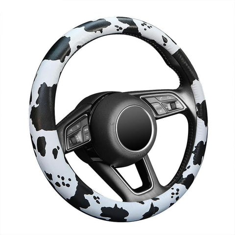 Car Cow Print Steering Wheel Cover, Diameter: 38cm, without Shoulder Pads, with Shoulder Pads