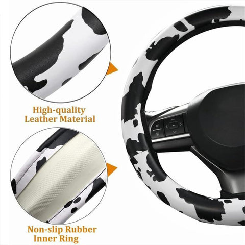 Car Cow Print Steering Wheel Cover, Diameter: 38cm, without Shoulder Pads, with Shoulder Pads