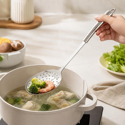 LsCook Heavy-Duty 430 Stainless Steel Kitchen Utensils, Soup Ladle, Solid Spoon, Slotted Spoon, Solid Spatula, Slotted Spatula, Skimmer, Pasta Server
