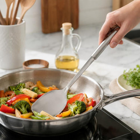 LsCook Heavy-Duty 430 Stainless Steel Kitchen Utensils, Soup Ladle, Solid Spoon, Slotted Spoon, Solid Spatula, Slotted Spatula, Skimmer, Pasta Server
