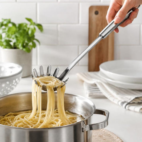 LsCook Heavy-Duty 430 Stainless Steel Kitchen Utensils, Soup Ladle, Solid Spoon, Slotted Spoon, Solid Spatula, Slotted Spatula, Skimmer, Pasta Server