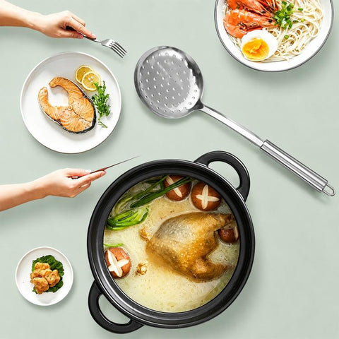 LsCook Heavy-Duty 430 Stainless Steel Kitchen Utensils, Soup Ladle, Solid Spoon, Slotted Spoon, Solid Spatula, Slotted Spatula, Skimmer, Pasta Server