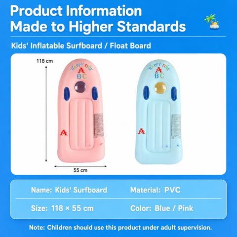 Outdoor Kids Dual Handles PVC Inflatable Surfboard