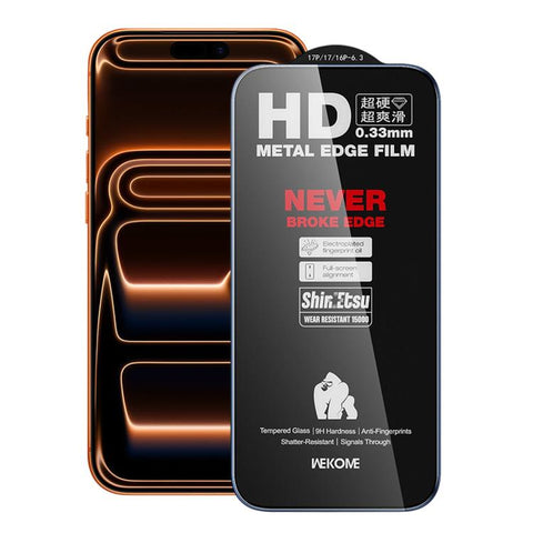 WK WTP-141 Armor King Shield Shatter-Resistant Metal 9D Curved HD Tempered Glass Film, For iPhone 18 Pro Max / 17 Pro Max, For iPhone 17 / 17 Pro / 16 Pro