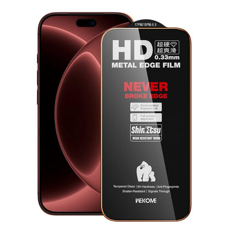 WK WTP-141 Armor King Shield Shatter-Resistant Metal 9D Curved HD Tempered Glass Film, For iPhone 18 Pro Max / 17 Pro Max, For iPhone 17 / 17 Pro / 16 Pro
