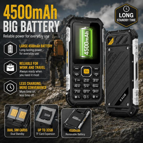 HP220 IP68 Rugged Feature Phone 2.4-inch MTK6261D Processor Supports Dual SIM 2G, 2G