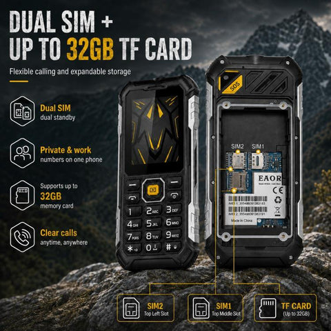 HP220X IP68 Rugged Feature Phone 2.4-inch MTK6261D CPU Supports Dual SIM 4G, 4G EU Version, 4G US Version