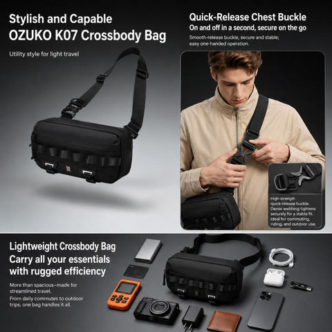 OZUKO Men Crossbody Bag Outdoor Cycling Urban Techwear Commuter Bag