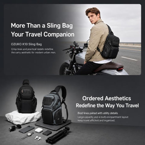 OZUKO Men 12L Large Capacity Multifunctional Outdoor Cycling Crossbody Chest Bag