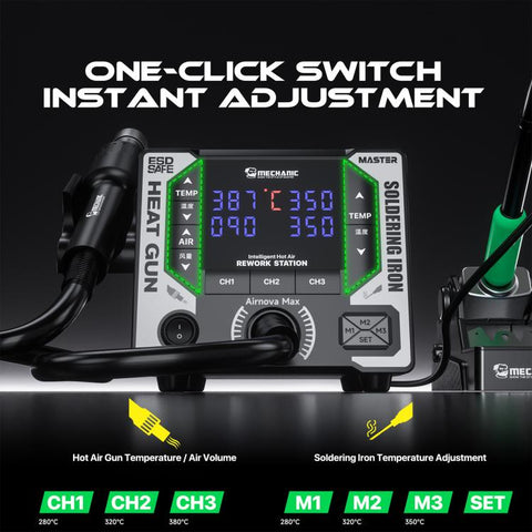 MECHANIC AirNova MAX 1200W Dual-Station Intelligent Control Hot Air Soldering Iron Rework Station, EU Plug, US Plug