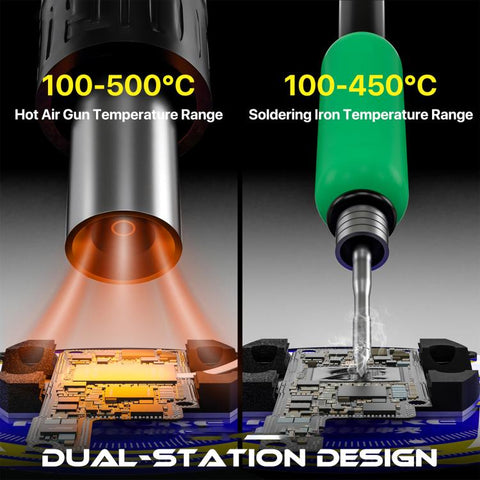 MECHANIC AirNova MAX 1200W Dual-Station Intelligent Control Hot Air Soldering Iron Rework Station, EU Plug, US Plug