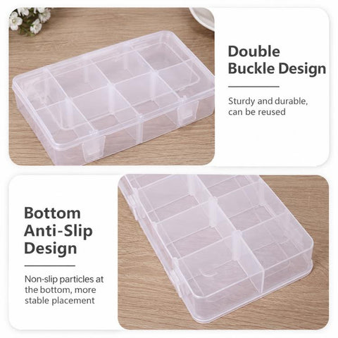 8-Compartment Adjustable Dividers Clear Plastic Organizer Box, 8-Compartment