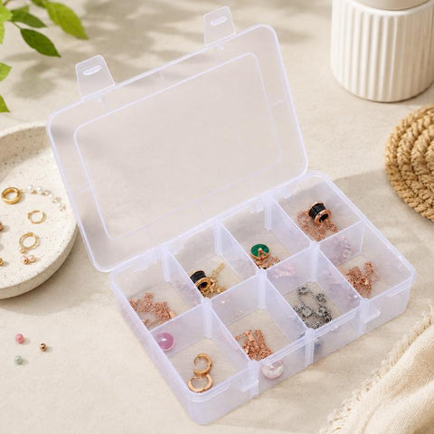 8-Compartment Adjustable Dividers Clear Plastic Organizer Box, 8-Compartment