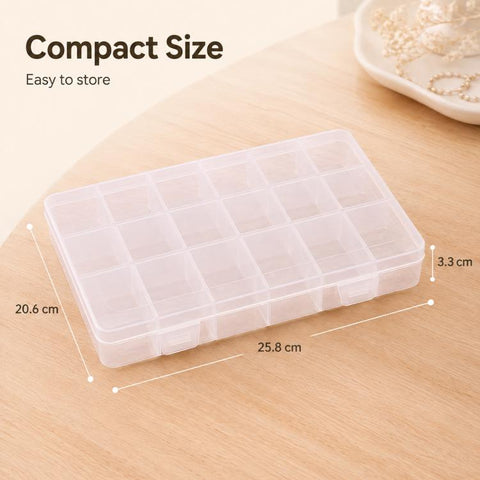 18-Compartment Non-Removable Clear Plastic Organizer Box, 18-Compartment