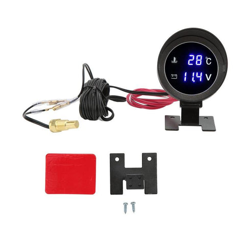 Round LED Digital Car Gauge Voltage and Water Temperature Dual Display Meter