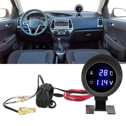 Round LED Digital Car Gauge Voltage and Water Temperature Dual Display Meter