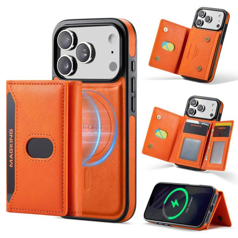 MAGKING K5 Series RFID Tri-fold Card Bag Detachable Magnetic Phone Case, For iPhone 18, For iPhone 18 Pro, For iPhone 18 Pro Max, For iPhone 17 Pro Max, For iPhone 17 Pro, For iPhone 17