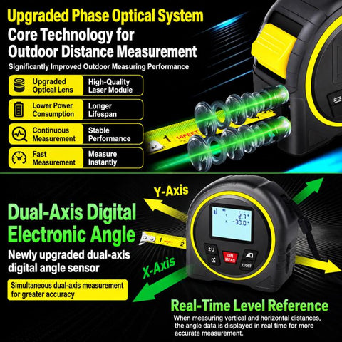 ZHENBING 4-in-1 Laser Measuring Tool 40m Laser Distance Meter & 5m Tape Measure