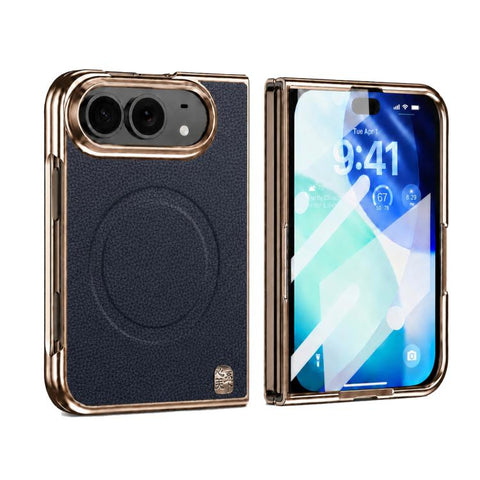 Litchi-Grain Magnetic Integrated Screen Protector Phone Case, For iPhone Duo