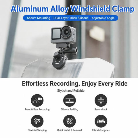 Xasurg Universal Action Camera Motorcycle Windshield Clamp Mount