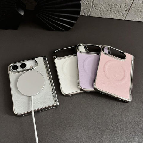 Rebound Hinge Electroplated Faux-Leather Magnetic Phone Case, For iPhone Duo