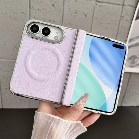 Rebound Hinge Electroplated Faux-Leather Magnetic Phone Case, For iPhone Duo