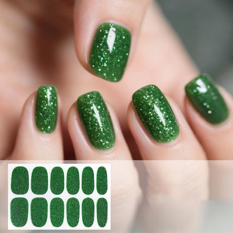 12 PCS/Sheet Waterproof Solid-Color Glitter Nail Stickers