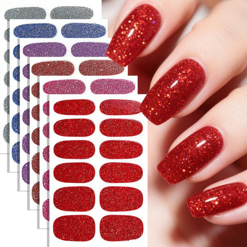 12 PCS/Sheet Waterproof Solid-Color Glitter Nail Stickers