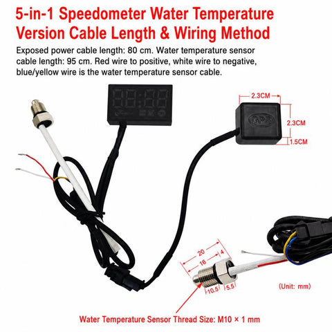 5-in-1 Motorcycle / Electric Bike Multifunctional Vehicle Speedometer with GPS Module, Air Temperature Version, Water Temperature Version