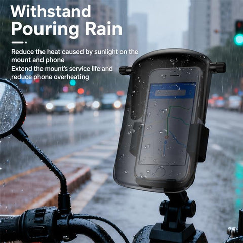 Motorcycle / Bike Navigation Phone Holder with Sunshade, Handlebar, Rearview Mirror, Drawstring