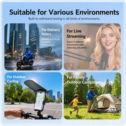 Motorcycle / Bike Navigation Phone Holder with Sunshade, Handlebar, Rearview Mirror, Drawstring