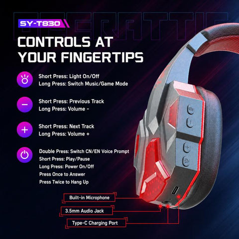 SY830 Over-ear Bluetooth Gaming Earphone with Microphone