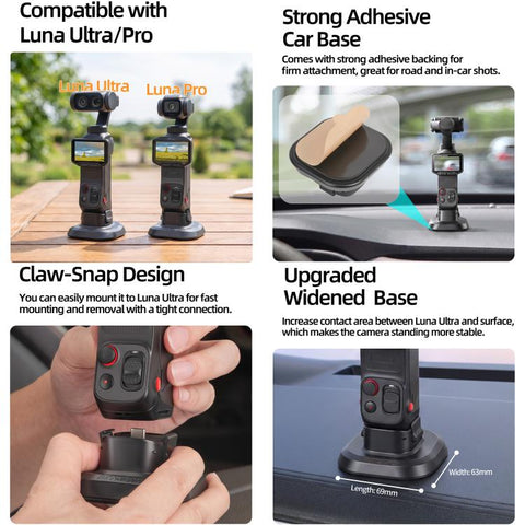 Sunnylife Quick-Release Adhesive Car Base Stand Mount Supporting Holder, For Insta360 Luna Ultra / Pro