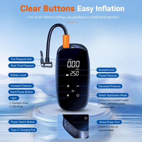 Wireless Digital Display Car Air Pump Portable Car Electric Tire Air Pump