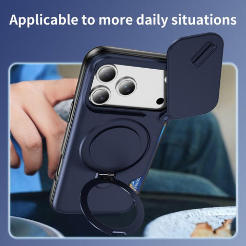 Sliding Camshield Card Slot Magnetic Rotation Holder Phone Case, For iPhone 18 Pro, For iPhone 18 Pro Max, For iPhone 17 Pro Max, For iPhone 17 Pro