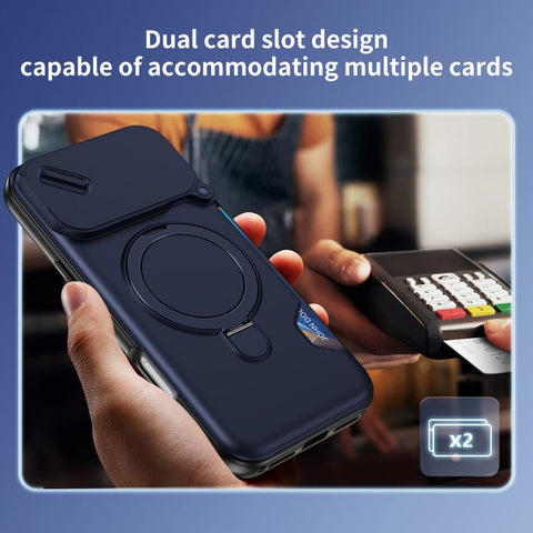 Sliding Camshield Card Slot Magnetic Rotation Holder Phone Case, For iPhone 18 Pro, For iPhone 18 Pro Max, For iPhone 17 Pro Max, For iPhone 17 Pro