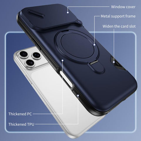 Sliding Camshield Card Slot Magnetic Rotation Holder Phone Case, For iPhone 18 Pro, For iPhone 18 Pro Max, For iPhone 17 Pro Max, For iPhone 17 Pro