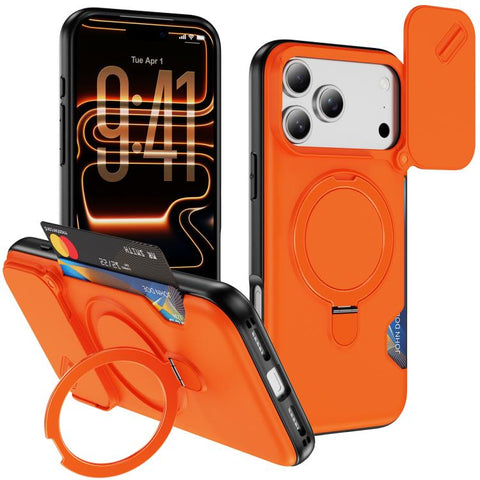 Sliding Camshield Card Slot Magnetic Rotation Holder Phone Case, For iPhone 18 Pro, For iPhone 18 Pro Max, For iPhone 17 Pro Max, For iPhone 17 Pro