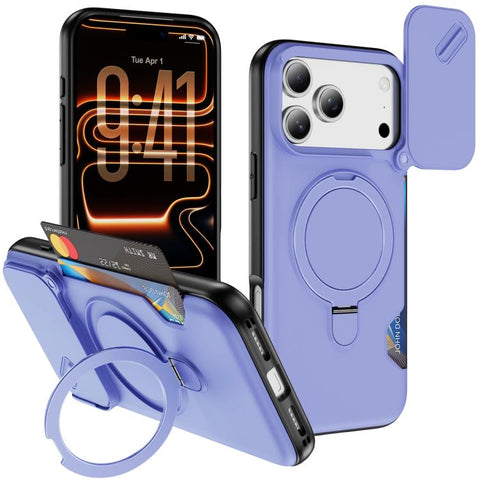 Sliding Camshield Card Slot Magnetic Rotation Holder Phone Case, For iPhone 18 Pro, For iPhone 18 Pro Max, For iPhone 17 Pro Max, For iPhone 17 Pro