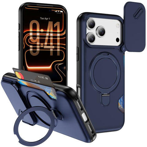 Sliding Camshield Card Slot Magnetic Rotation Holder Phone Case, For iPhone 18 Pro, For iPhone 18 Pro Max, For iPhone 17 Pro Max, For iPhone 17 Pro