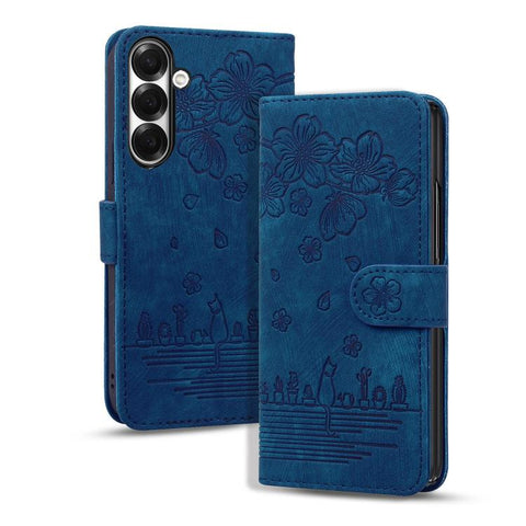 Cartoon Sakura Cat Embossed Leather Phone Case, For Galaxy Z Fold8 5G, For Galaxy Z Fold8 Ultra 5G, For Galaxy Z Fold7 5G