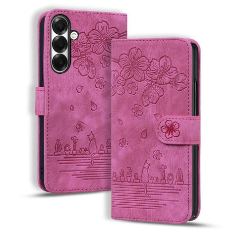 Cartoon Sakura Cat Embossed Leather Phone Case, For Galaxy Z Fold8 5G, For Galaxy Z Fold8 Ultra 5G, For Galaxy Z Fold7 5G