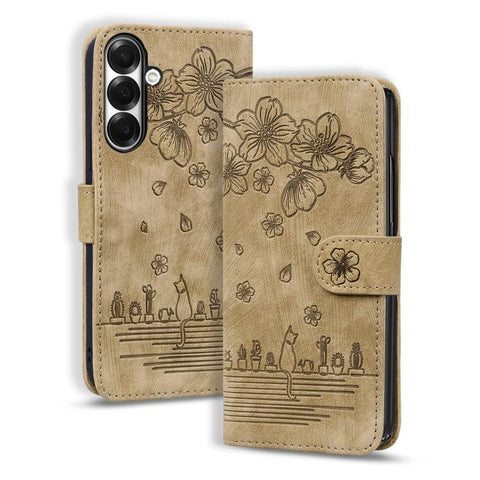 Cartoon Sakura Cat Embossed Leather Phone Case, For Galaxy Z Fold8 5G, For Galaxy Z Fold8 Ultra 5G, For Galaxy Z Fold7 5G