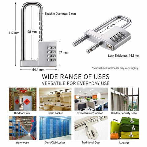 Adjustable Lock-Length Combination Lock for Cabinet Door Handles