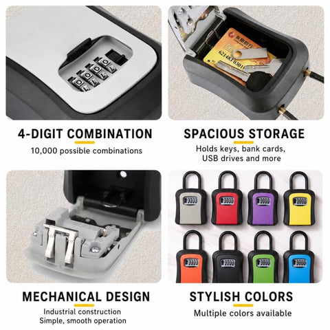 Wall-Mount Key Storage Box Combination Lock with Steel Cable & Plastic Lock Body